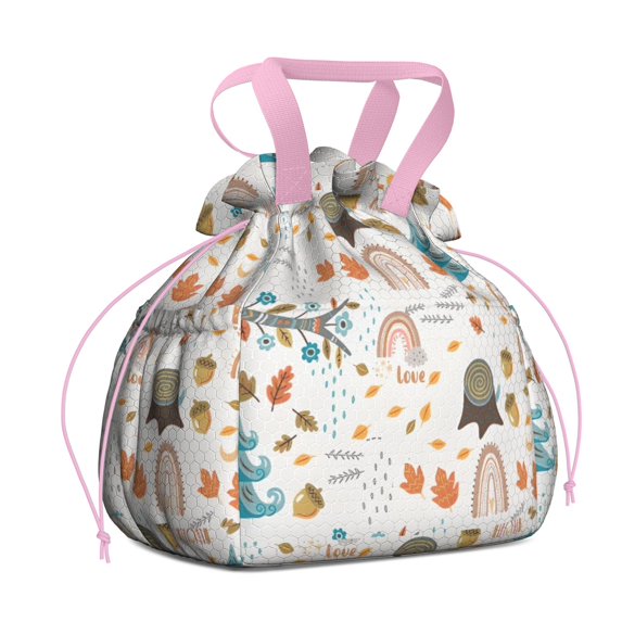 Boho Bohemia Rainbow Drawstring Lunch Bag Women - Drawstring Lunch Bag Insulated for Work Office - Stain-Resistant Large Lunchbags for Women with Multi-Pockets