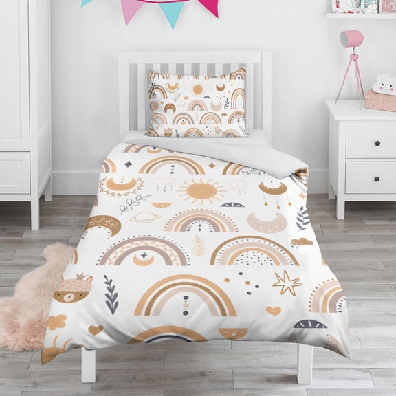 Boho Bohemia Rainbow Duvet Cover and Pillowcase Set for Single Bedding, Bedroom Accessories for Kids Teens