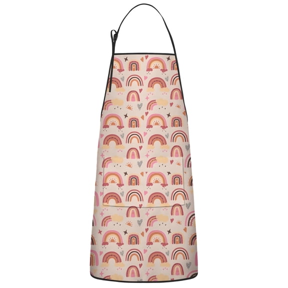 Boho Bohemia Rainbows Hearts Stars Apron-Garden Aprons for Women with Pockets-Cotton Linen Waterproof Kitchen Cooking Gardening Aprons Adjustable for Kitchen,Cooking,BBQ and Salon 33x27 Inch
