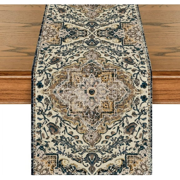 Boho Bohemia Style Dark Blue Table Runner, Country Rustic Farmhouse Magical Halloween Kitchen Dining Table Decoration for Home Party Decor 13x72 Inch