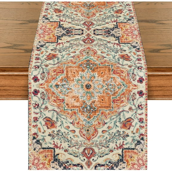 Boho Bohemia Style Orange Table Runner, Country Rustic Farmhouse Magical Fall Kitchen Dining Table Decoration for Home Party Decor 13x90 Inch