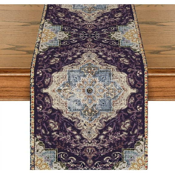 Boho Bohemia Style Purple Table Runner, Country Rustic Farmhouse Magical Mardi Gras Kitchen Dining Table Decoration for Home Party Decor 13x72 Inch