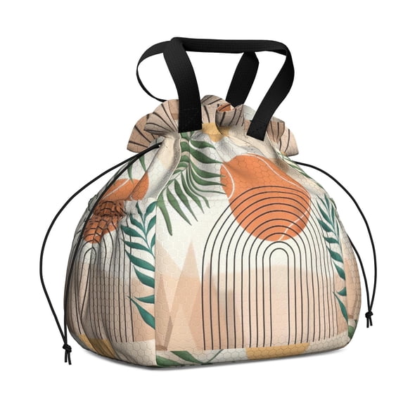 Boho Bohemian Art Drawstring Lunch Bag Women - Drawstring Lunch Bag Insulated for Work Office - Stain-Resistant Large Lunchbags for Women with Multi-Pockets