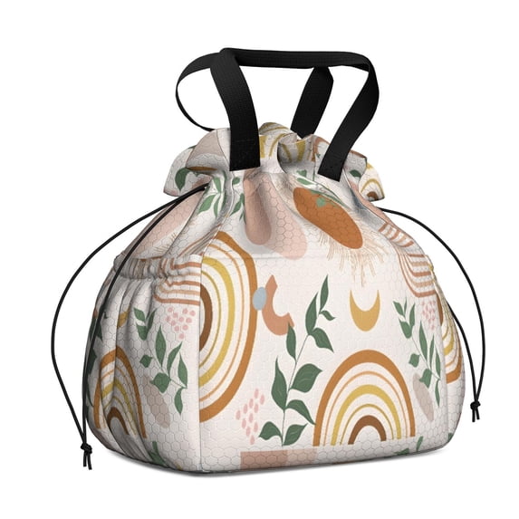 Boho Bohemian Art Drawstring Lunch Bag Women - Drawstring Lunch Bag Insulated for Work Office - Stain-Resistant Large Lunchbags for Women with Multi-Pockets