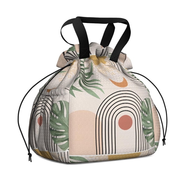 Boho Bohemian Art Drawstring Lunch Bag Women - Drawstring Lunch Bag Insulated for Work Office - Stain-Resistant Large Lunchbags for Women with Multi-Pockets