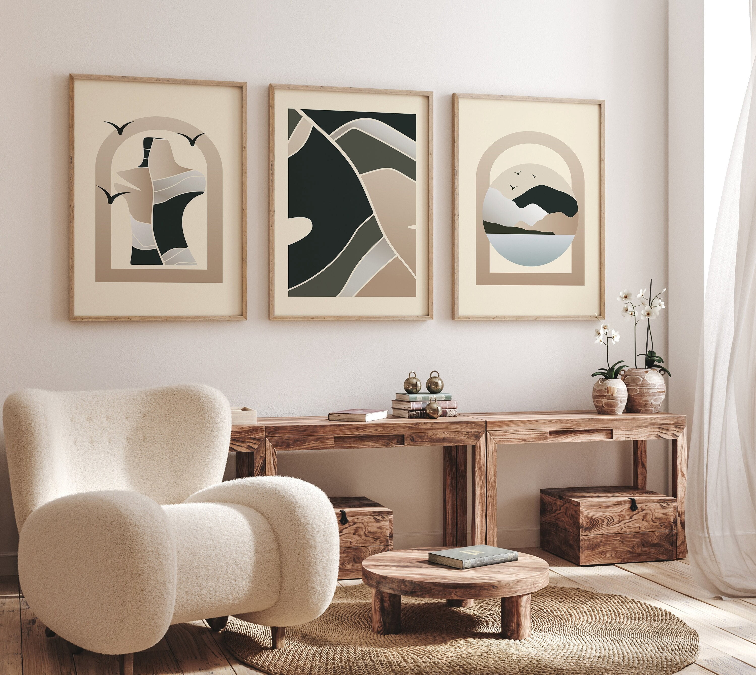 Boho Bohemian Boho Gallery Nature Modern Mid Century Poster, Set 3 ...