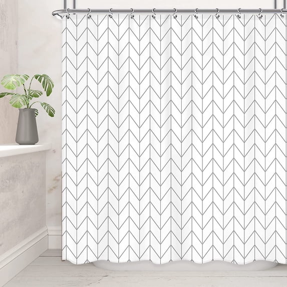 Boho Bohemian Chevron Geometric Neutral Shower Curtain for Bathroom White Grey Herringbone 72Wx72H Inch Striped Classy Contemporary Decor Fabric Set Polyester Waterproof