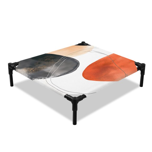 Boho Bohemian Elevated Dog Bed, Orange Black Color Block Cooling Breathable Outdoor Raised Dog Cot Bed with Metal Frame Non-Slip Feet for Small Dog 20x20in