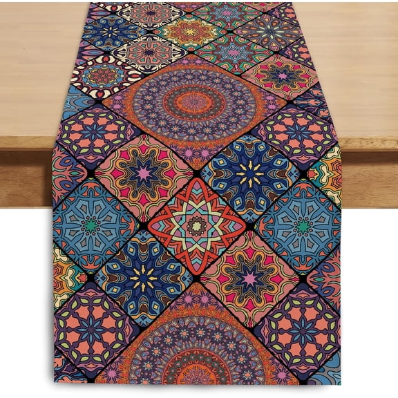 Boho Bohemian Table Runner 72 Inches Long, Vintage Seasonal Table Runners for Party Kitchen Dining Coffee Table Bedroom Dressers Indoor Outdoor, Machine Washable (Bohemian B, 13” x 72”)