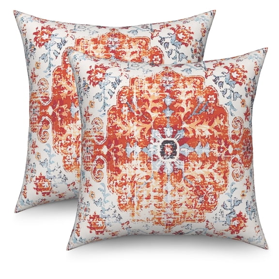 Boho Bohemian Throw Pillow Covers 18"x18" inch Set of 2,Vintage Orange Carpet Pattern Antique Ethnic Decor Cushion Cover Soft Pillow Case Living Sofa Room Bed