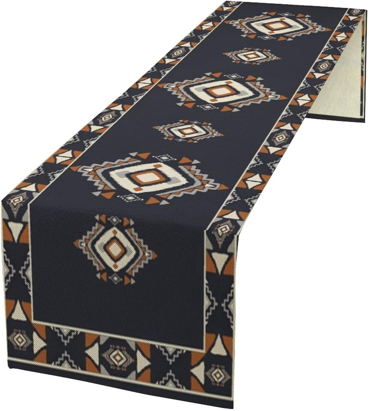 Boho Bohemian Tribal Hunter Deep Blue White Geometric Print Decor Table ...