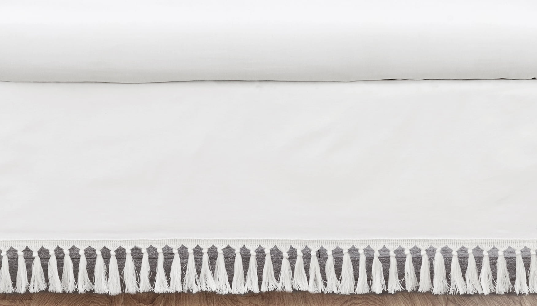 Boho Bohemian White Tassel Dust Ruffle Crib Skirt by Sweet Jojo Designs