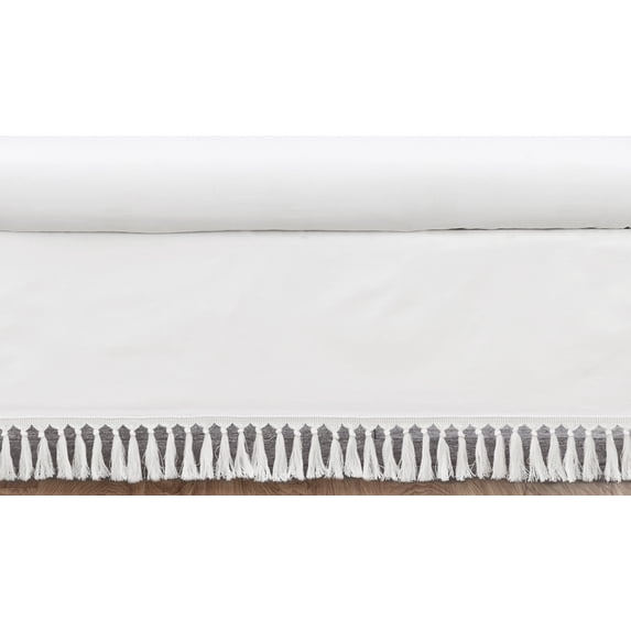 Boho Bohemian White Tassel Dust Ruffle Crib Skirt by Sweet Jojo Designs
