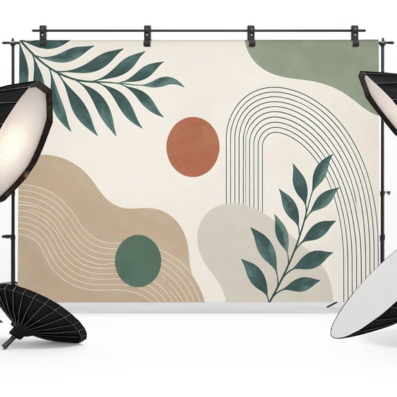 Boho Botanical Backdrops for Photography, Sage Green Eucalyptus Leaf Terracotta Abstract Arch Line Fabric Photo Background Sturdy Studio Props for Photo Studio, Video Recording Photoshoot 7x5ft