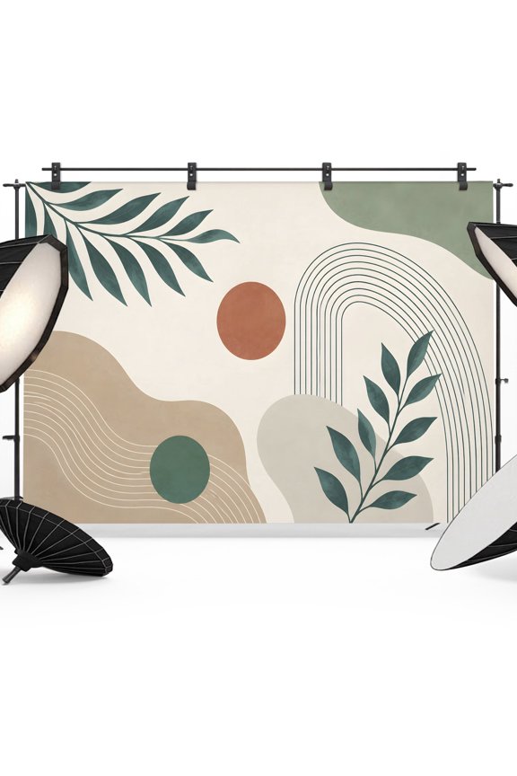 Boho Botanical Backdrops for Photography, Sage Green Eucalyptus Leaf Terracotta Abstract Arch Line Fabric Photo Background Sturdy Studio Props for Photo Studio, Video Recording Photoshoot 7x5ft