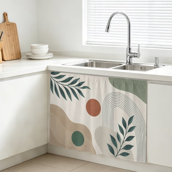 Boho Botanical Cabinet Curtain, Sage Green Eucalyptus Leaf Terracotta ...