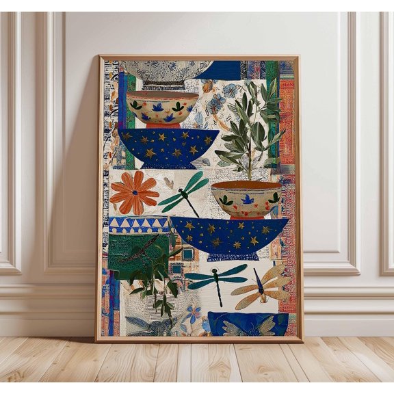 Boho Botanical Dragonfly Collage Poster Unframed Paper Print
