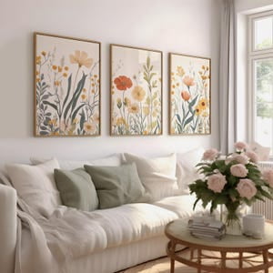 Boho Botanical Floral Dining Office Bedroom Hallway Wall Art Set 3 ...