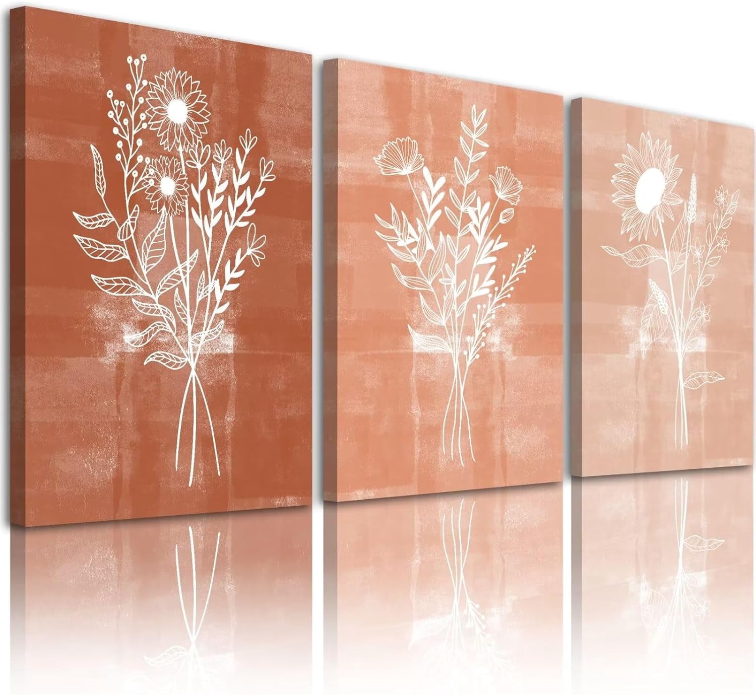 Boho Botanical Floral Wall Art Set of 3, Vintage Beige Boho Minimalist ...