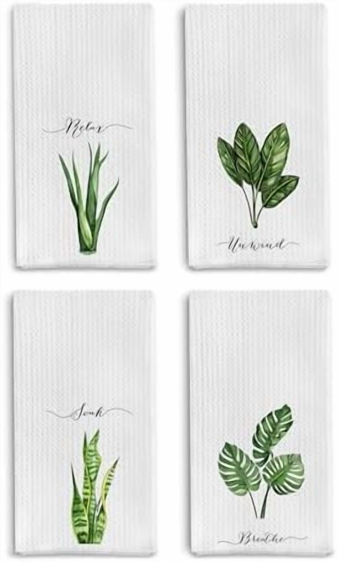Boho Botanical Hand Towels for Bathroom Set of 4, Relax Unwind Soak Breathe Decorative Spa Gym Yoga Bobo Hand Towels for Bathroom, 16x24 Inches
