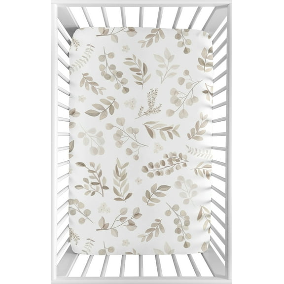 Boho Botanical Leaf Linen Fitted Mini Crib Sheet by Sweet Jojo Designs