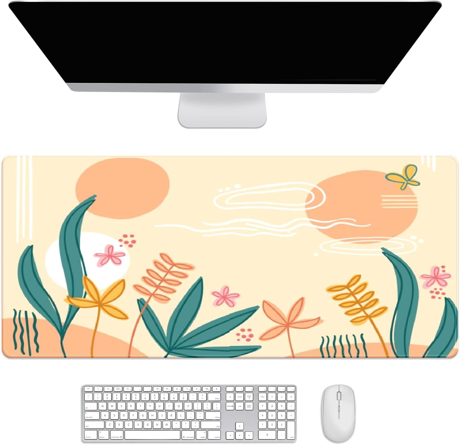 Boho Botanical Leaves Desk Mat, Desk Accessory, Cute Workspace, Trendy Workspace, Trendy, 35.4x15.7in Large Gaming Mouse Pad, Cute Desk Topper, Pretty Desk Pad