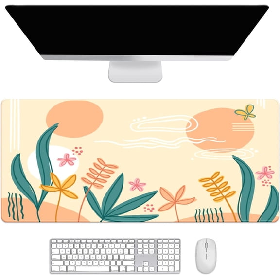 Boho Botanical Leaves Desk Mat, Desk Accessory, Cute Workspace, Trendy Workspace, Trendy, 35.4x15.7in Large Gaming Mouse Pad, Cute Desk Topper, Pretty Desk Pad