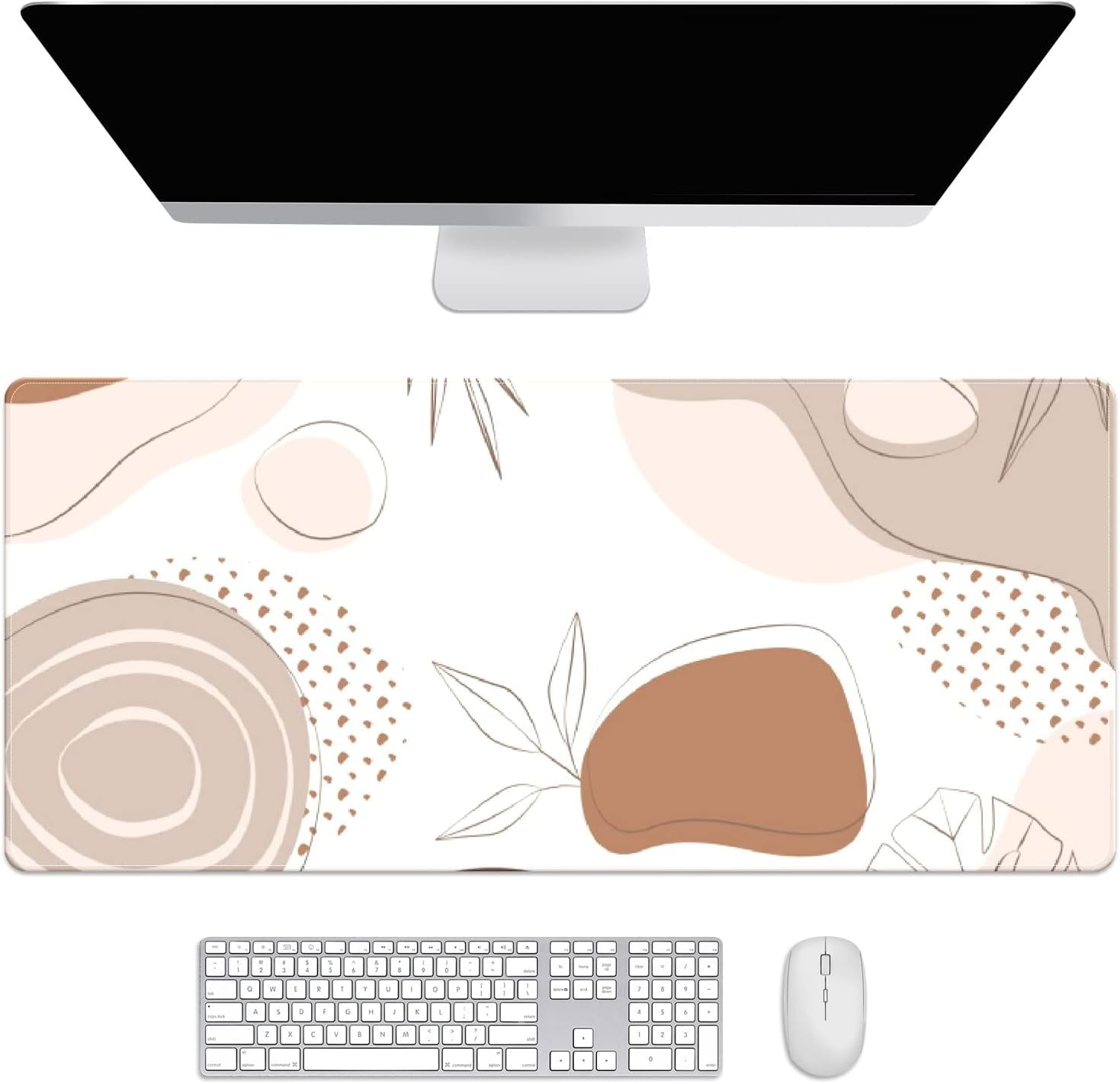 Boho Botanical Leaves Desk Mat, Desk Accessory, Cute Workspace, Trendy Workspace, Trendy, 35.4x15.7in Large Gaming Mouse Pad, Cute Desk Topper, Pretty Desk Pad