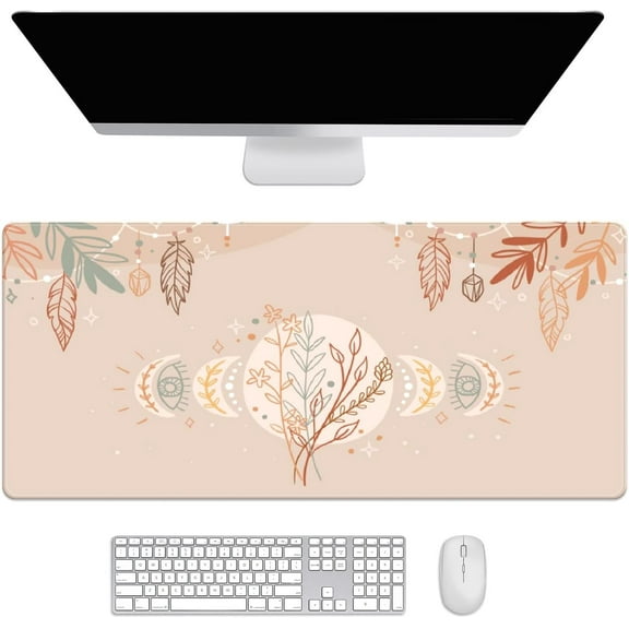 Boho Botanical Moon Desk Mat, Desk Accessory, Cute Workspace, Trendy Workspace, Trendy, 35.4x15.7in Large Gaming Mouse Pad, Cute Desk Topper, Pretty Desk Pad