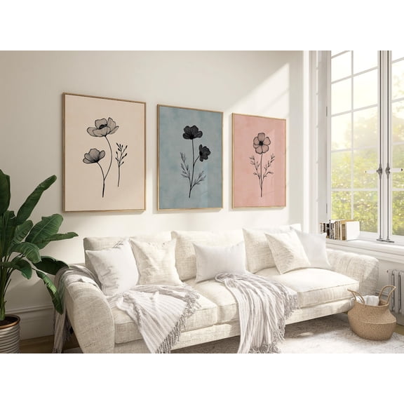 Boho Botanical Print Colorful Gallery Wall Simple Flowers Line Art Sketch, Poster Only