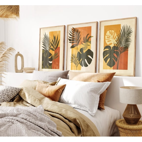 Boho Botanical Prints Minimalist Organic Terracotta Wall Art Modern Mid Century Leaf s Set 3 Stretched Canvas 16x24
