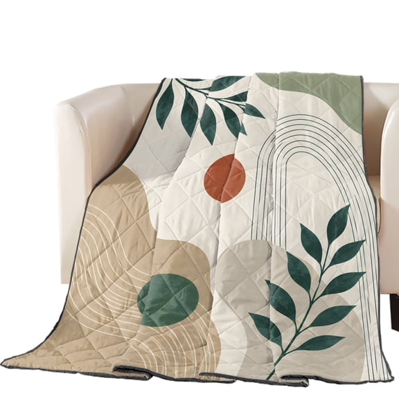 Boho Botanical Quilted Comforters Cooling Blanket Oversized Queen Size, Sage Green Eucalyptus Leaf Terracotta Abstract Arch Line Cold Comfort for Sleepers Lightweight Air Conditioning Quilt Blanket