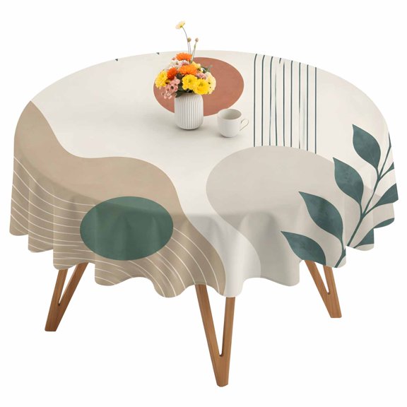 Boho Botanical Round Tablecloth 54 inches Sage Green Eucalyptus Leaf Terracotta Abstract Arch Line Waterproof Oil-Proof Table Cloth Round Table Cover for Holiday Party Picnic Dinner Decor