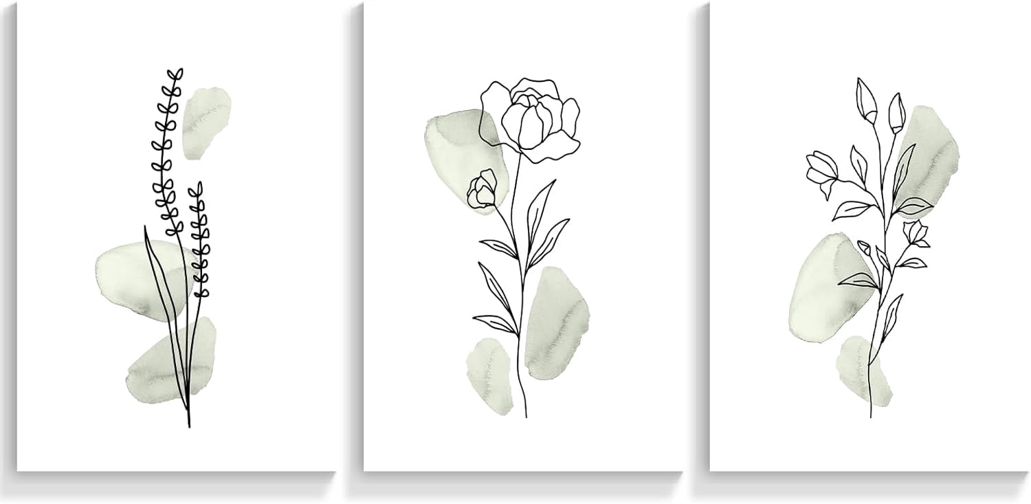 Boho Botanical Set of 3 canvas Wall Art Vintage Green Gallery Poster ...