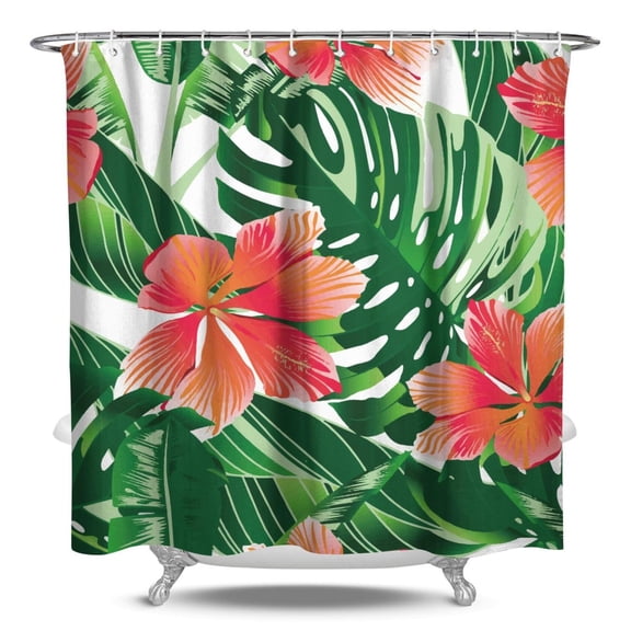 Boho Botanical Shower Curtain 84x72 Inch - Vibrant Colorful Hawaiian Hibiscus Print Machine Washable Quick-Dry