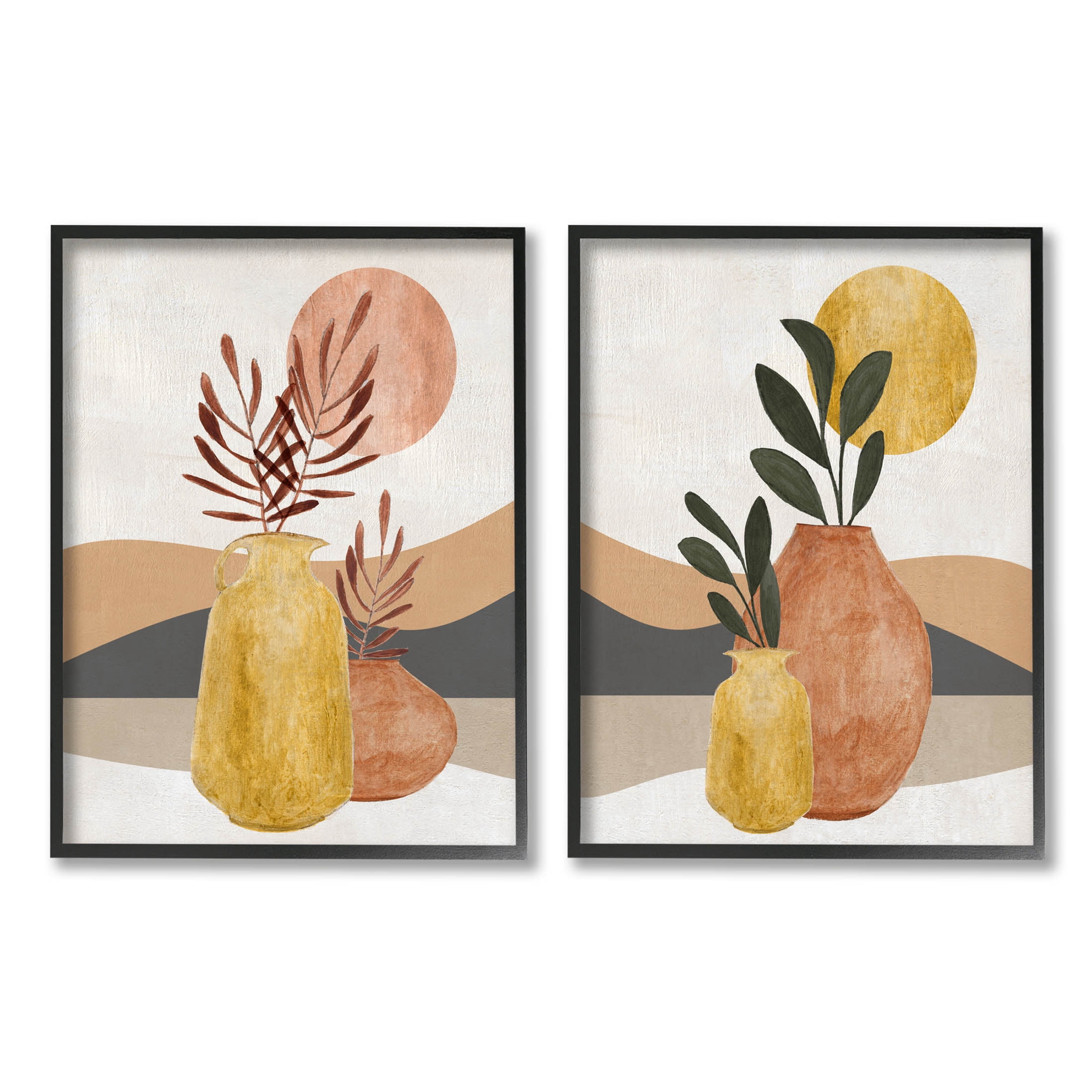 Boho Botanical Sprigs Landscape Botanical & Floral Graphic Art Black Framed Art Print Wall Art, Set of 2