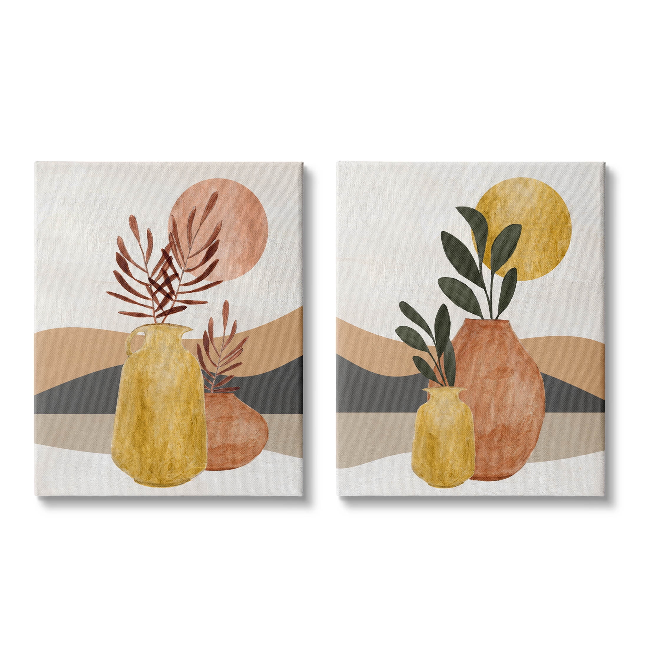 Boho Botanical Sprigs Landscape Botanical & Floral Graphic Art Gallery Wrapped Canvas Print Wall Art, Set of 2