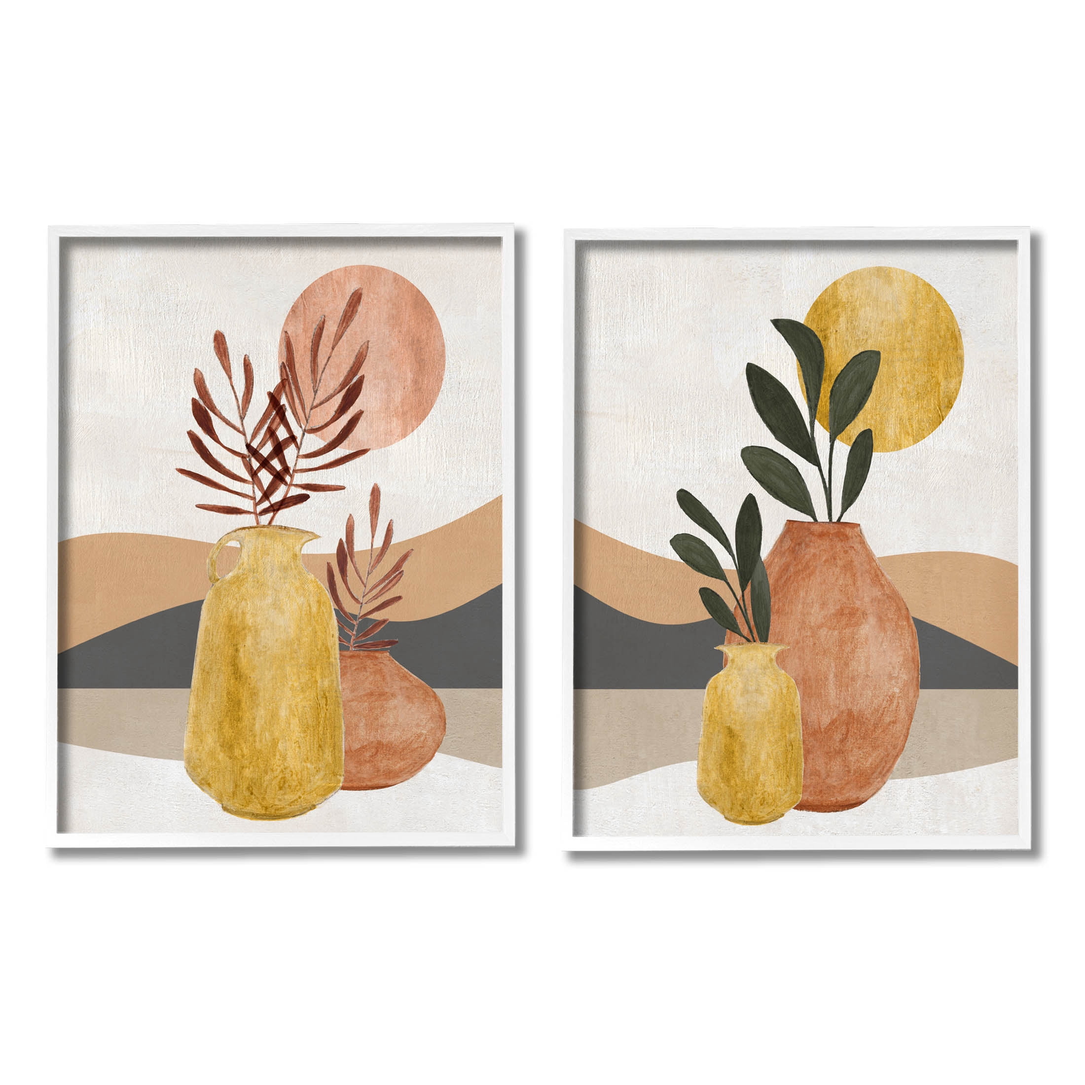 Boho Botanical Sprigs Landscape Botanical & Floral Graphic Art White Framed Art Print Wall Art, Set of 2