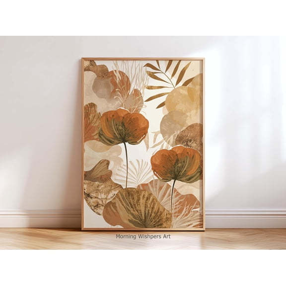 Boho Botanical Wall Poster Terracotta Abstract Floral Poster Neutral Earth Tone Home Decor Modern Nature Poster For Living Room, Poster Only