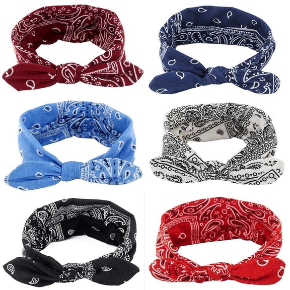 Boho Bow Headbands for Women, Vintage Flower Printed Hairband Elastic Rabbit ear Head Wrap Cute Hair Accessories, 6 Pcs