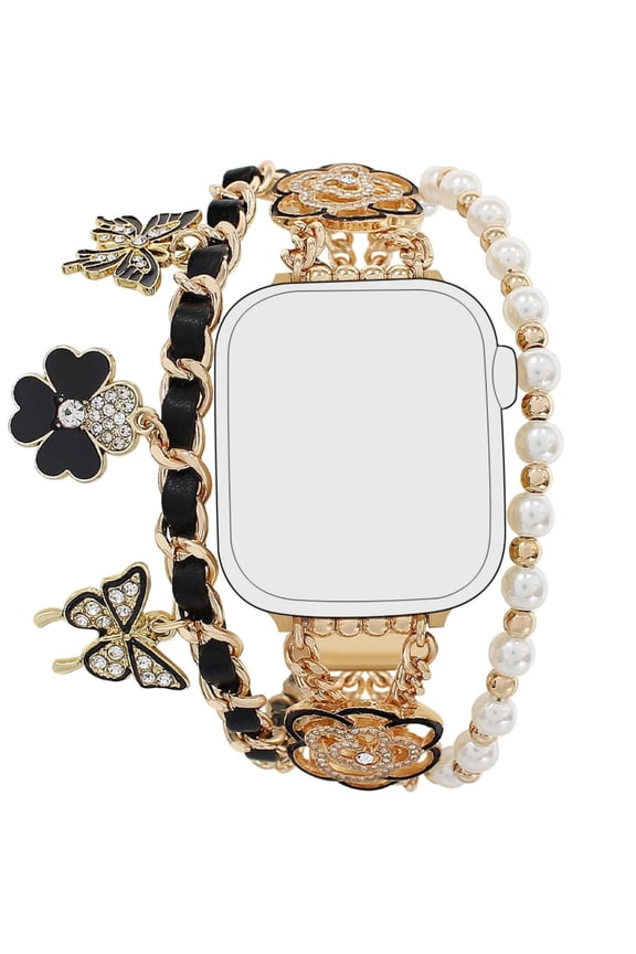 Boho Bracelet Bands for Apple Watch 49mm 45mm 44mm 42mm 41mm 40mm 38mm, Rhinestone Butterfly Charm Adjustable Jewelry Strap Compatible with iWatch Series 10 9 8 7 6 5 4 3 2 SE Ultra
