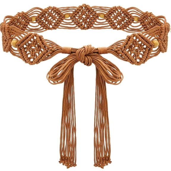 Boho Braid Belt for Women Bohemian Woven Waist Belts for Dress Rhombus 170CM