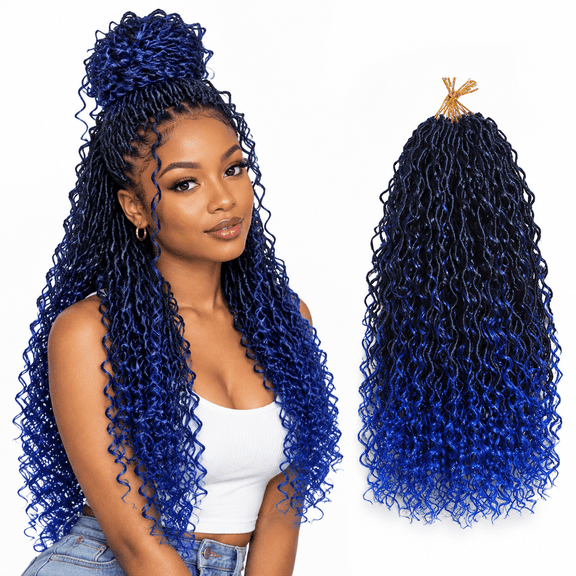 Boho Brcrochet Hair 8 Packs 1b/blue Goddess Locs For Black Women 12 Inch Faux With Curly Ends Pre Looped Syntheticpie Bohemian (1b