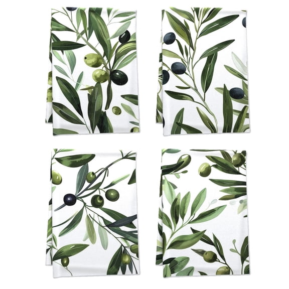 Boho Breathable Tea Towel, Versatile Energetic Bathroom Accessories Set Of 4 16x24 Inches, Handy Nature Spots Olive Leaves Bath Towel for Gym Outdoor Washroom Home (Microfiber)