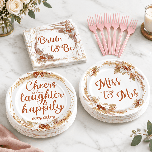 Boho Bride to Be Kits Disposable Bridal Shower Party Tableware Set for 24