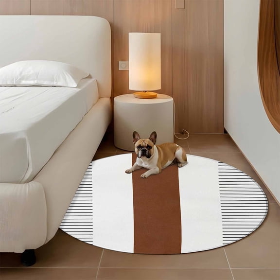 Boho Brown 3ft Round Rug for Bathroom Accent Bedside Corner, Striped Tribal Farmhouse Style Washable Non Slip Circle Area Rug for Small Spaces
