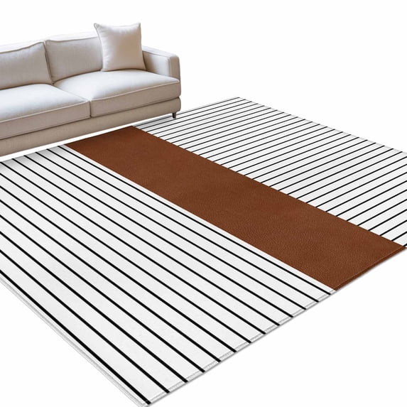 Boho Brown Area Rug, Leather Texture Striped Tribal Farmhouse Style Non ...
