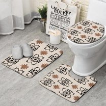 Boho Brown and Black Ethnic Pattern Bathroom Rugs Sets 3 Piece,Toilet Cover Set,Absorbent Non Slip Bathroom Mats Sets with U-Shaped Contour Rug Toilet Rug Set