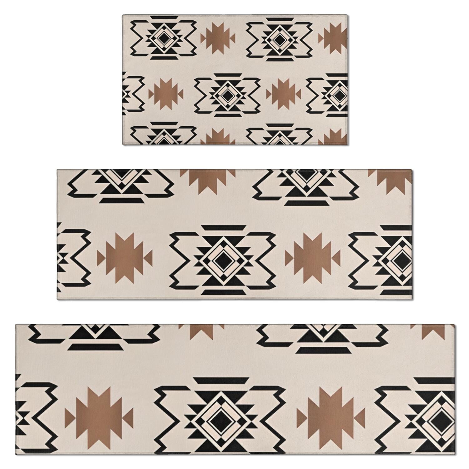 Boho Brown and Black Ethnic Pattern Kitchen Rugs Sets Of 3,Kitchen ...