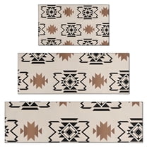 Boho Brown and Black Ethnic Pattern Kitchen Rugs Sets Of 3,Kitchen Runner Rugs Non Skid Washable,Decorative Kitchen Floor Mats for Kitchen,Sink,Laundry,17"x30"  17"x47"   17"x59"